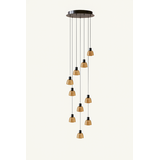 Bover LED Hanglamp Amber Glas - DREP BLACK EBONY - Up Down Shine - 35.2W 4464Lm- 2700K 927 Warm Wit | 11-Lichts Bover LED Hanglamp Amber Glas - DREP BLACK EBONY - Up Down Shine - 35.2W 4464Lm- 2700K 927 Warm Wit | 11-Lichts