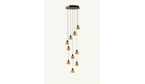 Bover LED Hanglamp Amber Glas - DREP BLACK EBONY - Up Down Shine - 35.2W 4464Lm- 2700K 927 Warm Wit | 11-Lichts Bover LED Hanglamp Amber Glas - DREP BLACK EBONY - Up Down Shine - 35.2W 4464Lm- 2700K 927 Warm Wit | 11-Lichts