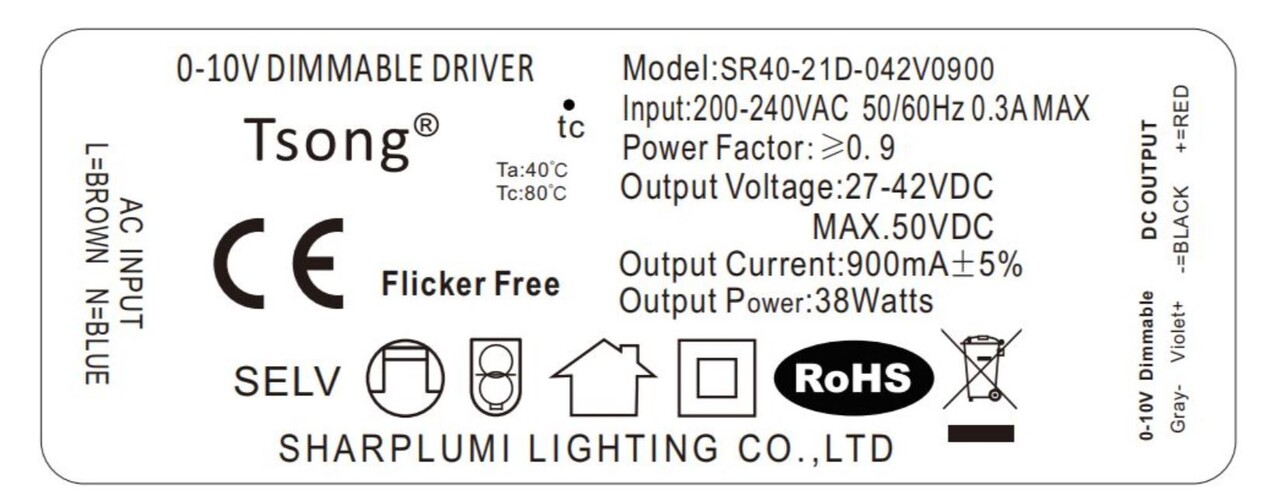 LCB LED Europe  Dimbare LED Driver - 38W 30-42V 900mA - 0-10V -  Flicker free