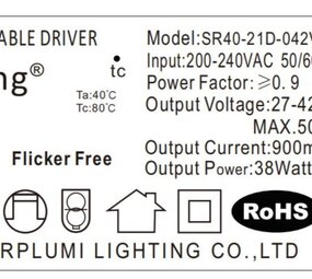 LCB LED Europe  Dimbare LED Driver - 38W 30-42V 900mA - 0-10V -  Flicker free