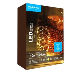 Modee Lighting Kerstverlichting lichtsnoer - 10 meter 100leds - 2700K warm wit licht - 3x AA batterij