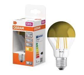 Ledvance Zakelijk: Professionele LED Verlichting & Armaturen Dimbare LED Bulb Filament  - E27 Fitting - Peer Spiegel Goud - 4W 420Lm - 827 Zeer Warm Wit | TRIAC DIM  - Vervangt 36W