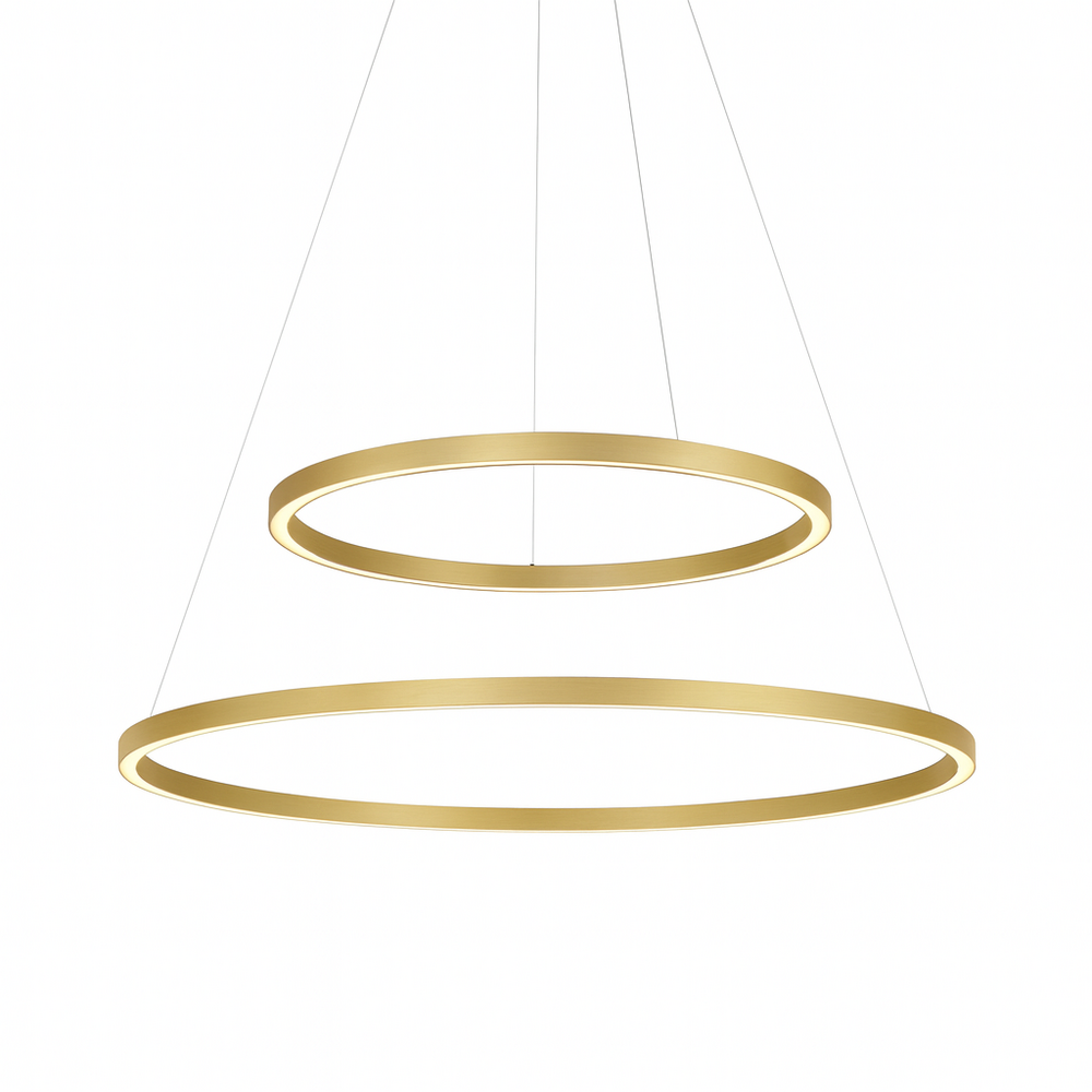 LCB LED Europe  Dimbare Hanglamp Ringlamp DUO XL - 200CM - ALU Mat Goud - 2-Lichts Down - 2700K 927 | 24V - Zigbee 3.0 - Dimbaar 2000+1000MM - Pendel 4000MM