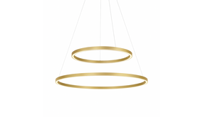 Dimbare Hanglamp Ringlamp DUO XL - 200CM - ALU Mat Goud - 2-Lichts Down - 2700K 927 | 24V - Zigbee 3.0 - Dimbaar 2000+1000MM - Pendel 4000MM
