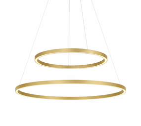 LCB LED Europe  Dimbare Hanglamp Ringlamp DUO XL - 200CM - ALU Mat Goud - 2-Lichts Down - 2700K 927 | 24V - Zigbee 3.0 - Dimbaar 2000+1000MM - Pendel 4000MM