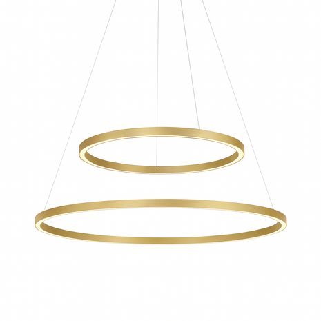 LCB LED Europe  Dimbare Hanglamp Ringlamp DUO XL - 200CM - ALU Mat Goud - 2-Lichts Down - 2700K 927 | 24V - Zigbee 3.0 - Dimbaar 2000+1000MM - Pendel 4000MM