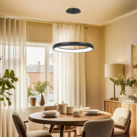 Braytron LED Hanglamp Bella Ring - 46W 4260lm - Ø580mm - CCT 3000K/4000K/6000K - Mat zwart - B
