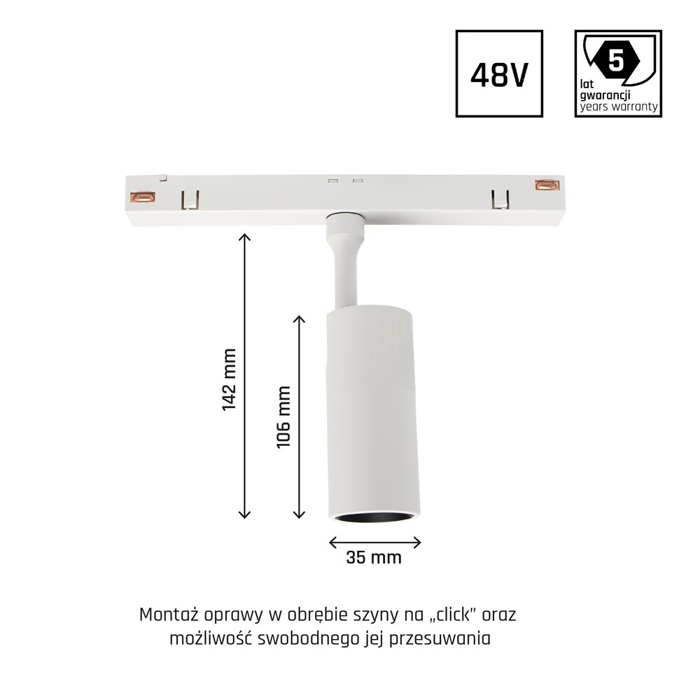 Spectrum voor de installateur Dimbare  LED Railspot 48V Wit - Mini - 6W 500Lm | Tunable White 2700-6500K | Zigbee 3.0 - Shift Magnetisch