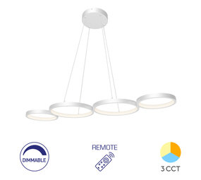Braytron LED Hanglamp Rings - 60W DIM 6050lm - CCT 3000K/4000K/6000K - Wit - incl. afstandsbediening