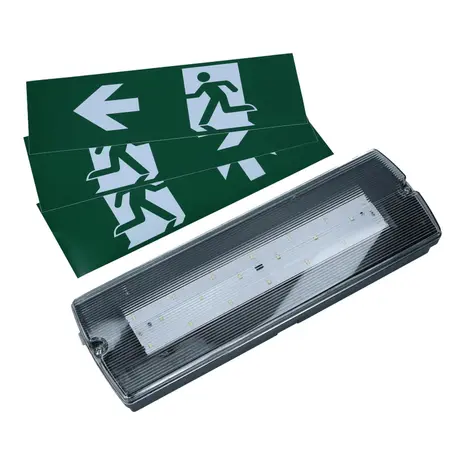 LCB LED Europe  LED Noodverlichting Portiek armatuur IP65 - 4W 280Lm - Zelftest functie | Zwart - Wand/ Plafond montage - incl. Pictogrammen