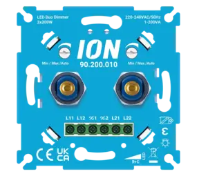 ION INDUSTRIES LED Dimmer DUO - 2×0.3-200W - Fase-afsnijding RC - type 90.200.010