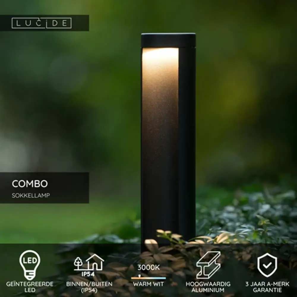 Lucide LED Sokkellamp IP54 - Combo Bolder armatuur Zwart - 65CM - 1-Lichts 9W 215Lm - 3000K 830 Warm Wit | Ø 9 cm diameter Lucide LED Sokkellamp IP54 - Combo Bolder armatuur Zwart - 65CM - 1-Lichts 9W 215Lm - 3000K 830 Warm Wit | Ø 9 cm diameter