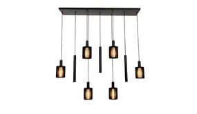 Lucide Hanglamp – 6xE27 – Rechthoek – Zwart – Aluminium – In Hoogte Verstelbaar 50–180 cm – Dimbaar – 2 Jaar Garantie