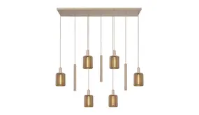 Lucide Hanglamp – 6xE27 – Rechthoek – Taupe – Aluminium – In Hoogte Verstelbaar 50–180 cm – Dimbaar – 2 Jaar Garantie