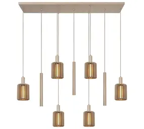 Lucide Hanglamp – 6xE27 – Rechthoek – Taupe – Aluminium – In Hoogte Verstelbaar 50–180 cm – Dimbaar – 2 Jaar Garantie