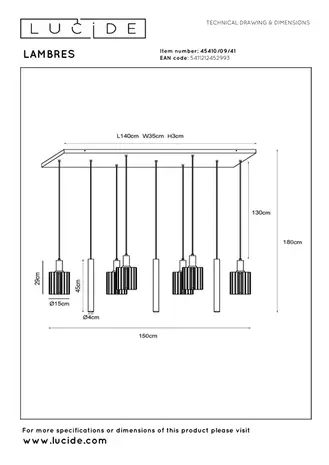Lucide Lucide LAMBRES – Hanglamp – 6xE27 – Rechthoek – Taupe – Aluminium – In Hoogte Verstelbaar 50–180 cm – Dimbaar – 2 Jaar Garantie Lucide Lucide LAMBRES – Hanglamp – 6xE27 – Rechthoek – Taupe – Aluminium – In Hoogte Verstelbaar 50–180 cm – Dimbaar – 2 Jaar Garantie