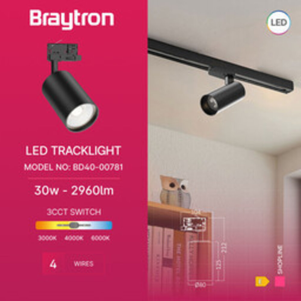 Braytron LED Railspot - 3-Fase - 30W 2960lm - CCT - Zwart