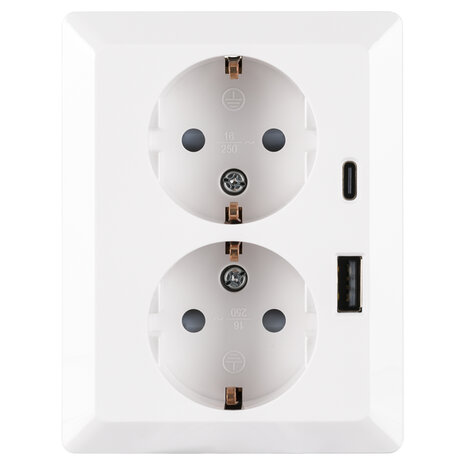 ION INDUSTRIES ION Industries V1/J1 Contactdoos 2-voudig Randaarde + USB A/C Alpin Wit ION INDUSTRIES ION Industries V1/J1 Contactdoos 2-voudig Randaarde + USB A/C Alpin Wit