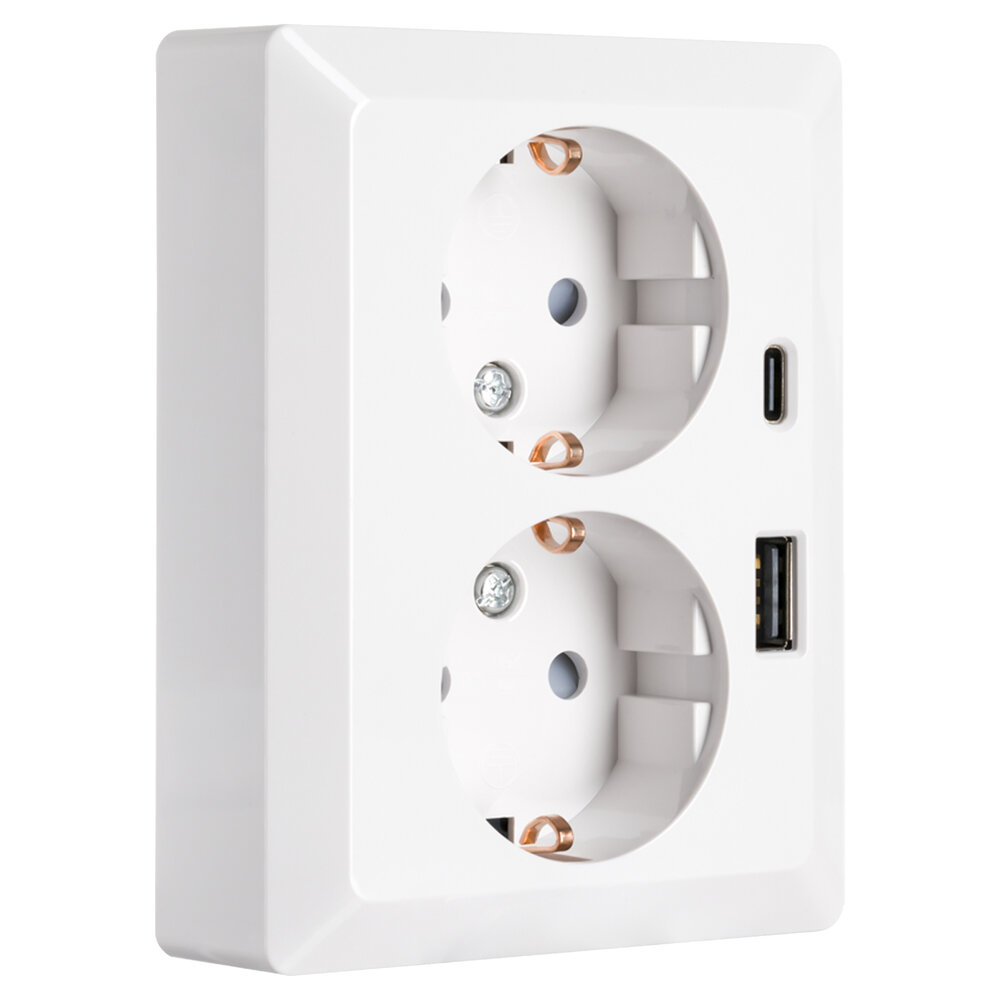 ION INDUSTRIES ION Industries V1/J1 Contactdoos 2-voudig Randaarde + USB A/C Alpin Wit ION INDUSTRIES ION Industries V1/J1 Contactdoos 2-voudig Randaarde + USB A/C Alpin Wit