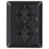 ION INDUSTRIES ION Industries V1/J1 Contactdoos Inbouw 2-voudig met Randaarde & USB A/C – Zwart