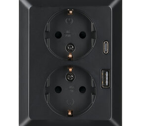 ION INDUSTRIES ION Industries V1/J1 Contactdoos Inbouw 2-voudig met Randaarde & USB A/C – Zwart