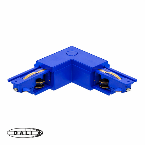 Spectrum voor de installateur DALI-2 - 3-Fase Spanningsrail toebehoren | L stuk - Hoek verbinding - Rechts voeding Connetor - 3 phase - Koraalblauw RAL5005
