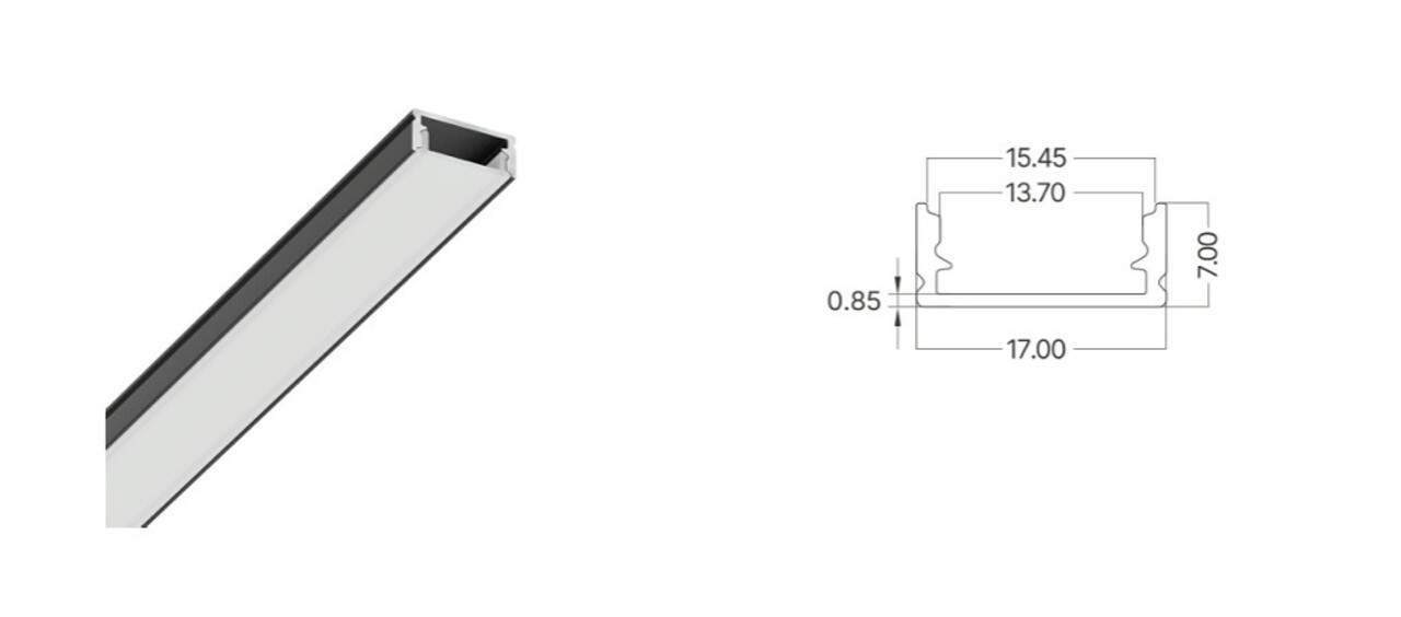 Braytron U-profiel compleet set Zwart - LED Strip Aluminium profiel  |  2000x17x7mm incl. montage materiaal en afdekkap