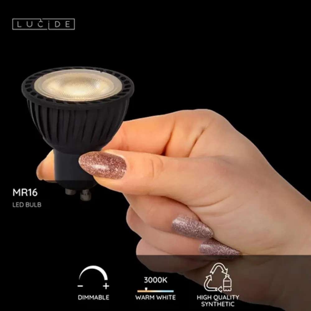 Lucide Dimbare LED GU10 spot - LED MR16 Zwart - 5W 320Lm - 830 - 3000K warm wit | 40D TRIAC DIM - Vervangt 45W Lucide Dimbare LED GU10 spot - LED MR16 Zwart - 5W 320Lm - 830 - 3000K warm wit | 40D TRIAC DIM - Vervangt 45W