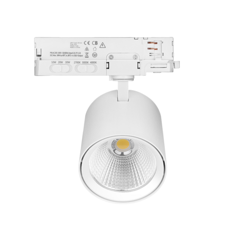 LCB LED Europe  LED 3-Fase Railspot Dimbaar - Wit - 10W - 30W 950Lm - 2850Lm - CCT 927-930-940 Multi Lumen Switch | Triac Dimbaar - 5 Jaar garantie