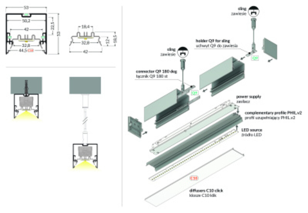 LED line Profiel Phil Toebehoren  | 2 Meter - Klikprofiel inschuif - Geschikt voor alu profiel - Type Phil