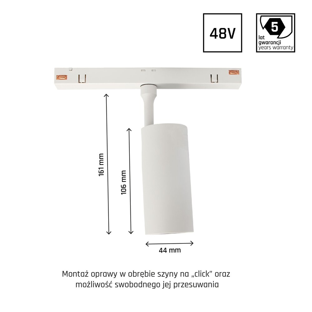 Spectrum Dimbare LED Railspot 48V - Mat Wit Medium - 10W 800Lm | Tunable White 2700-6500K | Zigbee 3.0 - Shift Magnetisch