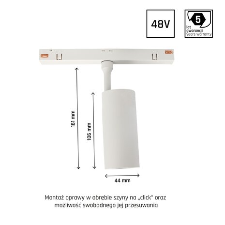 Spectrum Dimbare LED Railspot 48V - Mat Wit Medium - 10W 800Lm | Tunable White 2700-6500K | Zigbee 3.0 - Shift Magnetisch