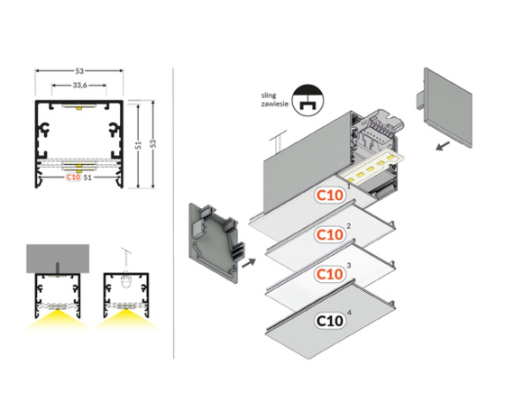 Opbouw LED Profiel Phil53 - 53mm - 2000mm Lengte - Zwart (RAL 9005) - Aluminium - Max. LED Breedte 20mm