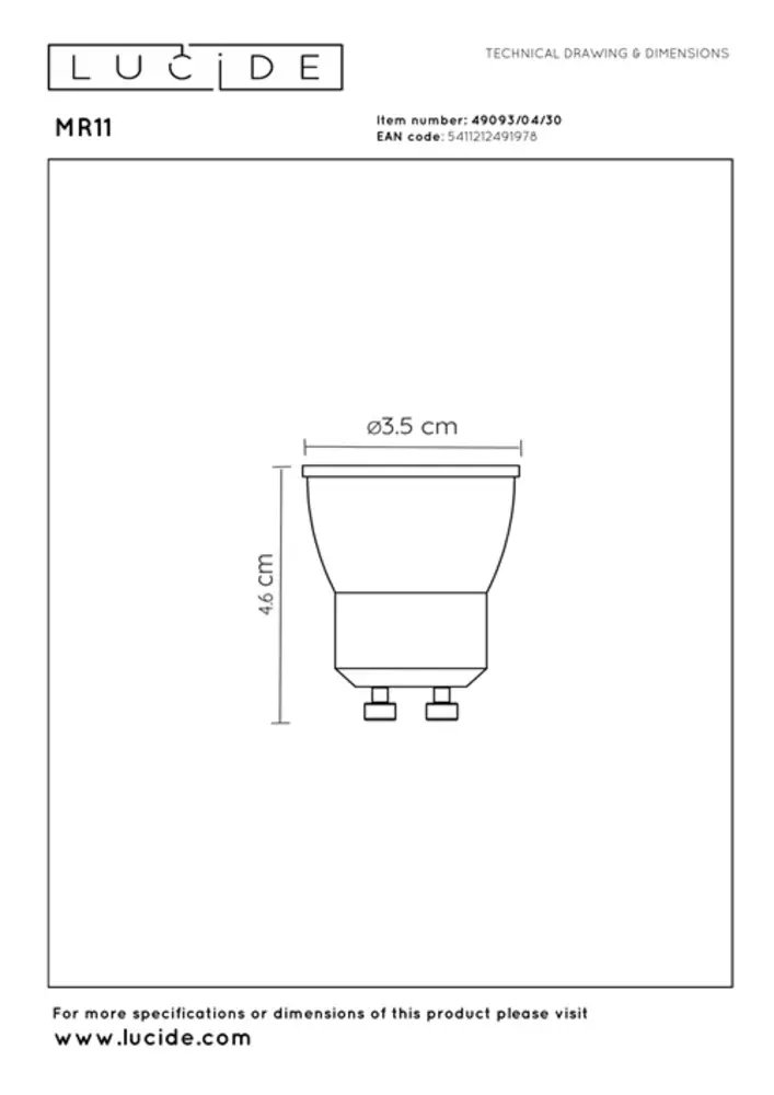 Lucide Dimbare LED Spot Mini MR11 - Ø35mm - GU10 Fitting - 4W 280Lm - DTW Dimtone 927-930 | TRIAC Dimbaar 230v