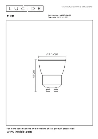 Lucide Dimbare LED Spot Mini MR11 - Ø35mm - GU10 Fitting - 4W 280Lm - DTW Dimtone 927-930 | TRIAC Dimbaar 230v