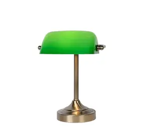 Lucide LED Bureaulamp klassiek - BANKER GREEN - 1-Lichts E14  |  Brons met klassieke groene kap