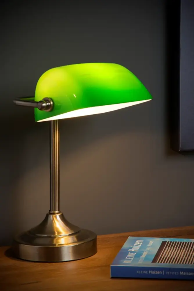 Lucide LED Bureaulamp klassiek - BANKER GREEN - 1-Lichts E14  |  Brons met klassieke groene kap