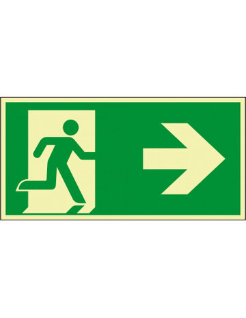 LCB LED Europe  Nood vluchtweg Pictogram - Foto fluorescerend | Pijl Rechts  - aluminium - E002 400 x 200 mm