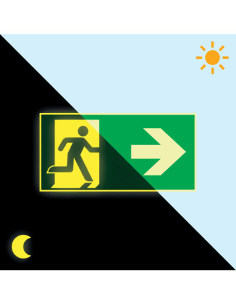 LCB LED Europe  Nood vluchtweg Pictogram - Foto fluorescerend | Pijl Rechts  - aluminium - E002 400 x 200 mm