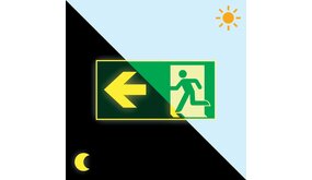 Permalight Nood vluchtweg Pictogram - Foto fluorescerend | Pijl Links - aluminium - E001 400 x 200 mm