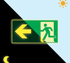 LCB LED Europe  Nood vluchtweg Pictogram - Foto fluorescerend | Pijl Links - aluminium - E001 400 x 200 mm