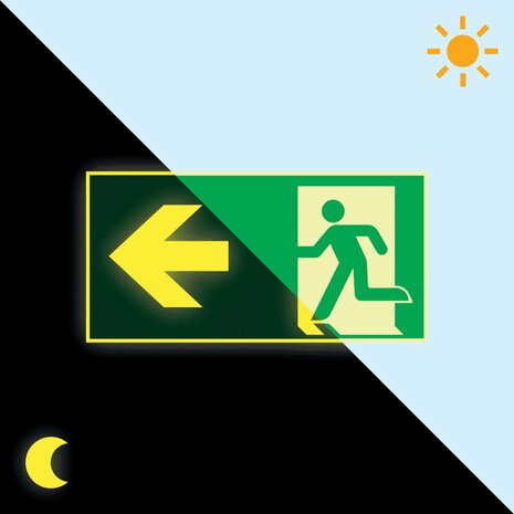 LCB LED Europe  Nood vluchtweg Pictogram - Foto fluorescerend | Pijl Links - aluminium - E001 400 x 200 mm