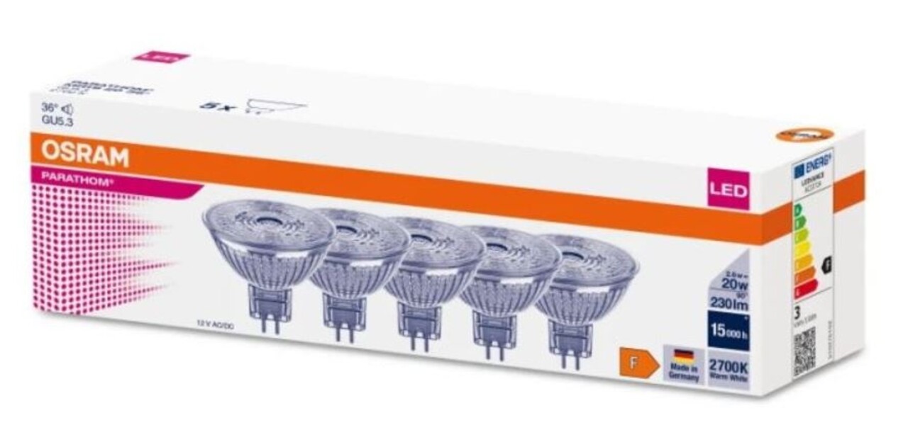 Ledvance Osram 5X GU5.3 LED Lamp | 2.6W 2700K 12V 827 210Lm | 36° Ø50mm