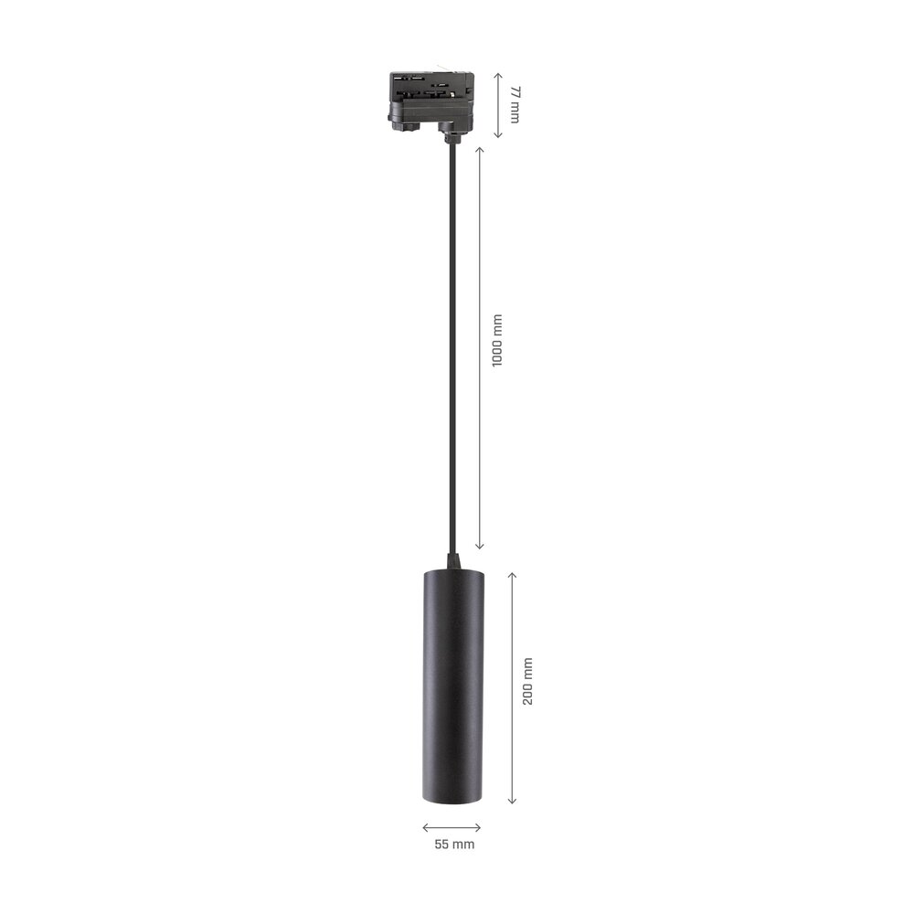 Spectrum voor de installateur 3-Fase Spanningsrail Hanglamp GU10 Fitting | Madara Tube Mat Zwart - 3 phase - pendel 1 Meter