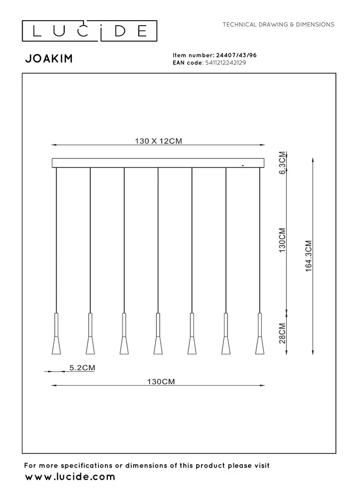 Lucide Hanglamp JOAKIM 7x6,2W dimbaar CCT koffie aluminium design