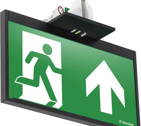 VanLien Noodverlichting: Vluchtwegsignalering  voor de installateur Noodverlichtingsarmatuur Evago Decentraal 2 watt, zwart continu inbouw 22 meter led armatuur met automatische zelfdiagnose serie Evago + pictogram vlucht-route rechtdoor PP 220/51