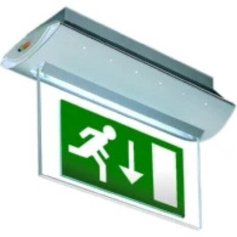 VanLien Noodverlichting: Vluchtwegsignalering  voor de installateur LED Nood opbouw - OPTILUX Armatuur Wit - IP40 - EXIT  DOWN - 5.1W 6350K  | 25Meter - 1 uur Decentraal