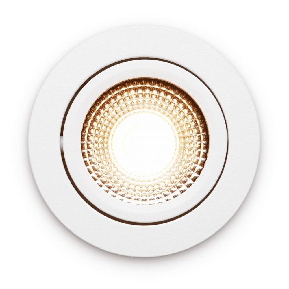 LCB LED Europe  LED Inbouwspot IP54 - Wit Kantelbaar - 5W 450LM -  2200K Warm Wit - CRI90> | Zaagmaat 75mm - Inbouwdiepte 23mm - TRIAC Dimbaar