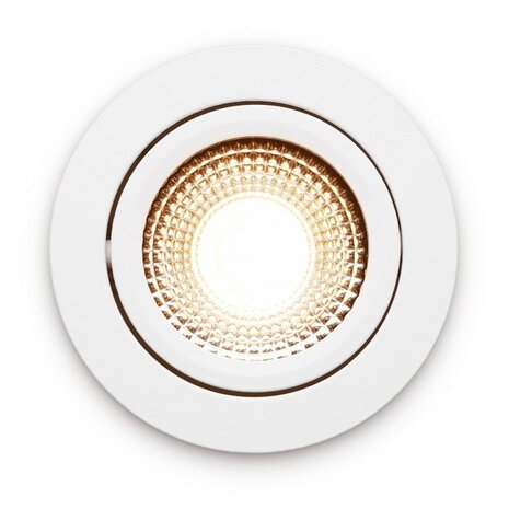 LCB LED Europe  LED Inbouwspot IP54 - Wit Kantelbaar - 5W 450LM -  2200K Warm Wit - CRI90> | Zaagmaat 75mm - Inbouwdiepte 23mm - TRIAC Dimbaar