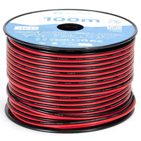 2-Aderig Ledstrip aansluitsnoer 2x 0.75mm2 | 100 Meter op rol - 22AWG Kabel Rood / Zwart